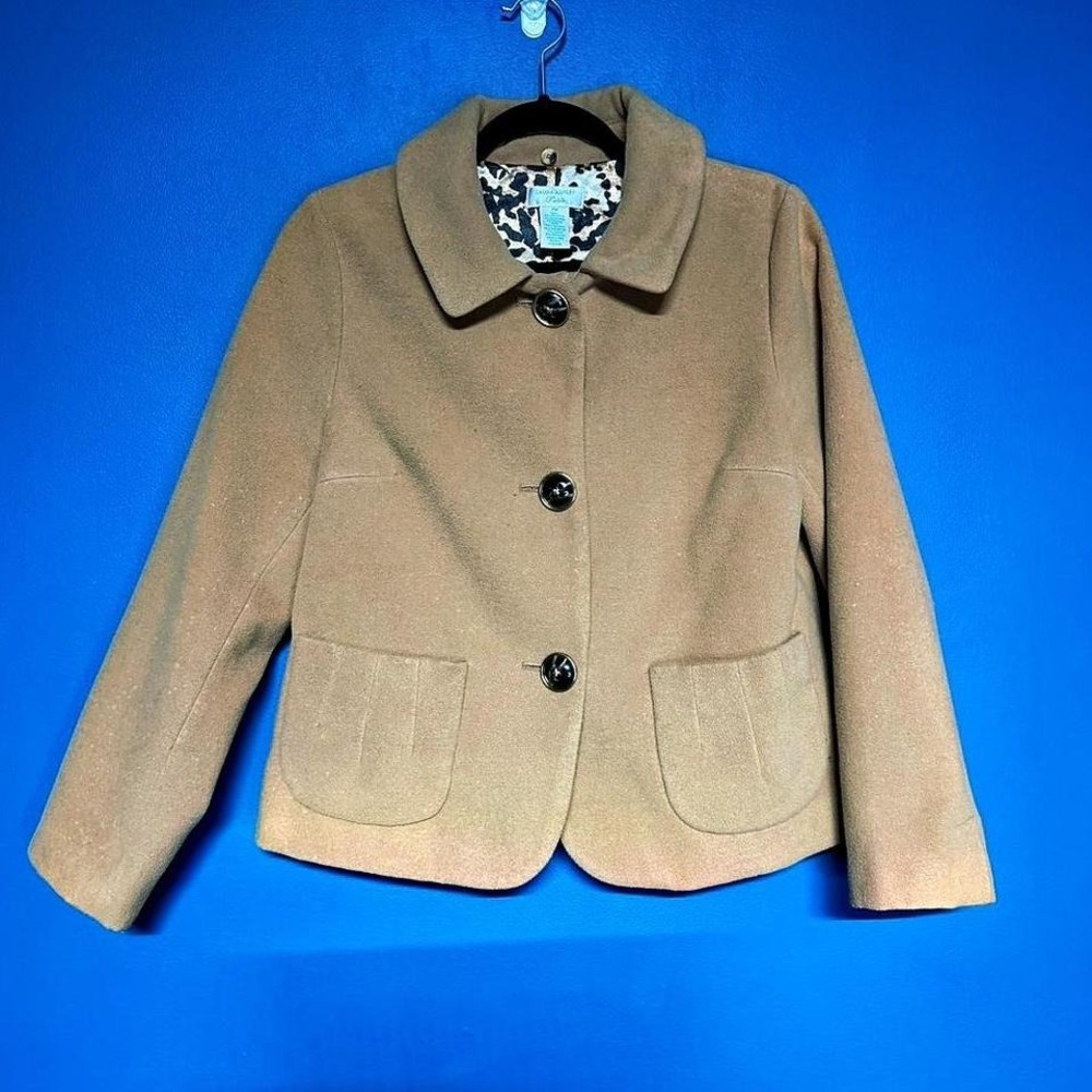 Y2K Laura Ashley Peacoat Women's Size Petite Medium Tan Leopard Posh Minimal